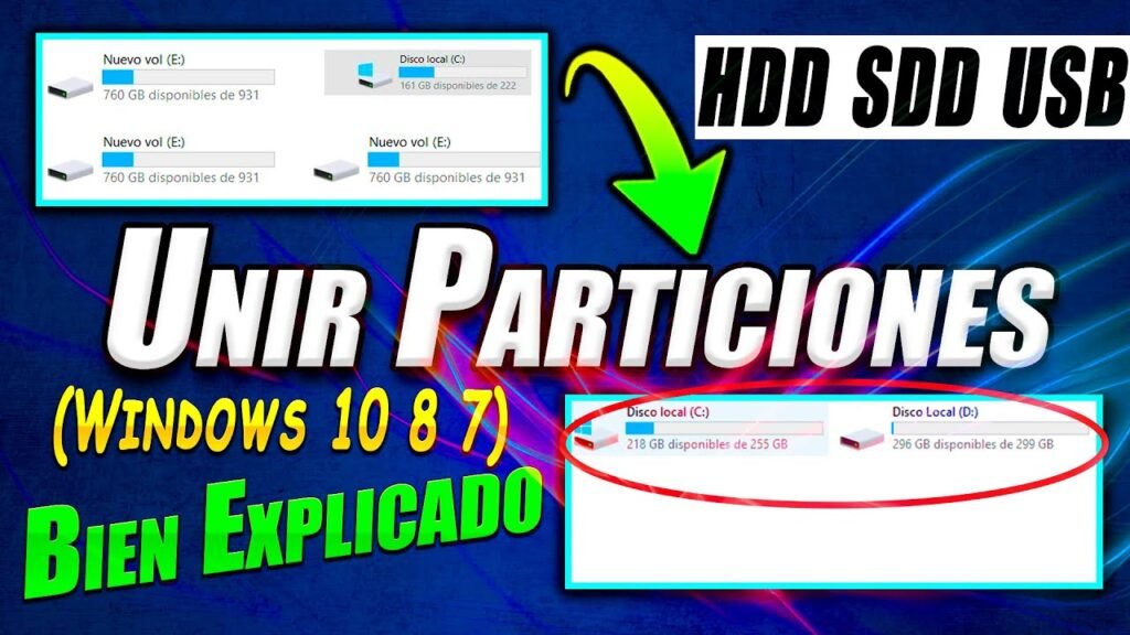 como unir dos particiones de disco en windows tutorial